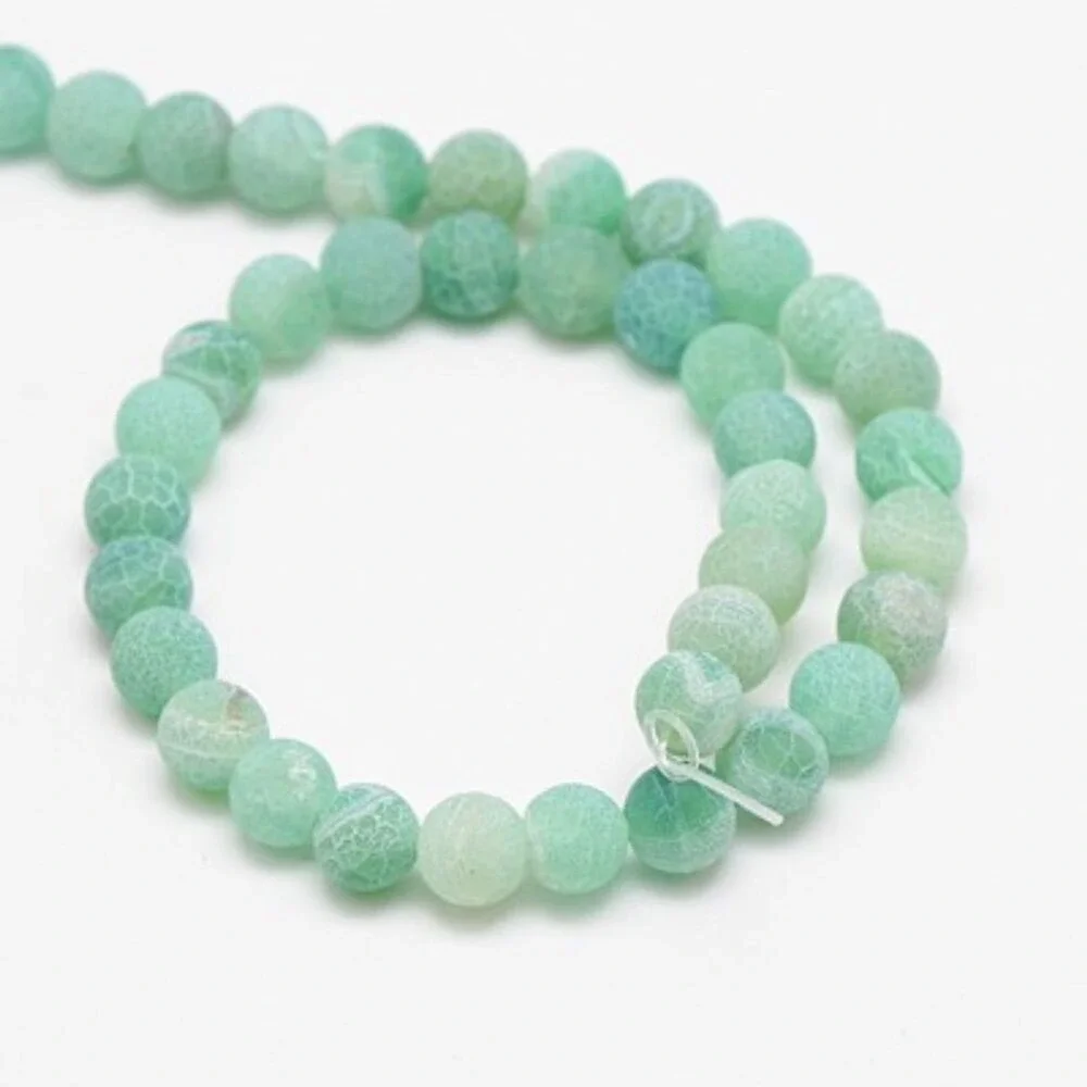 8MM Sea Foam Green Weathered Agate Beads-ONE Gemstone Bead Strand-Crafts NWT